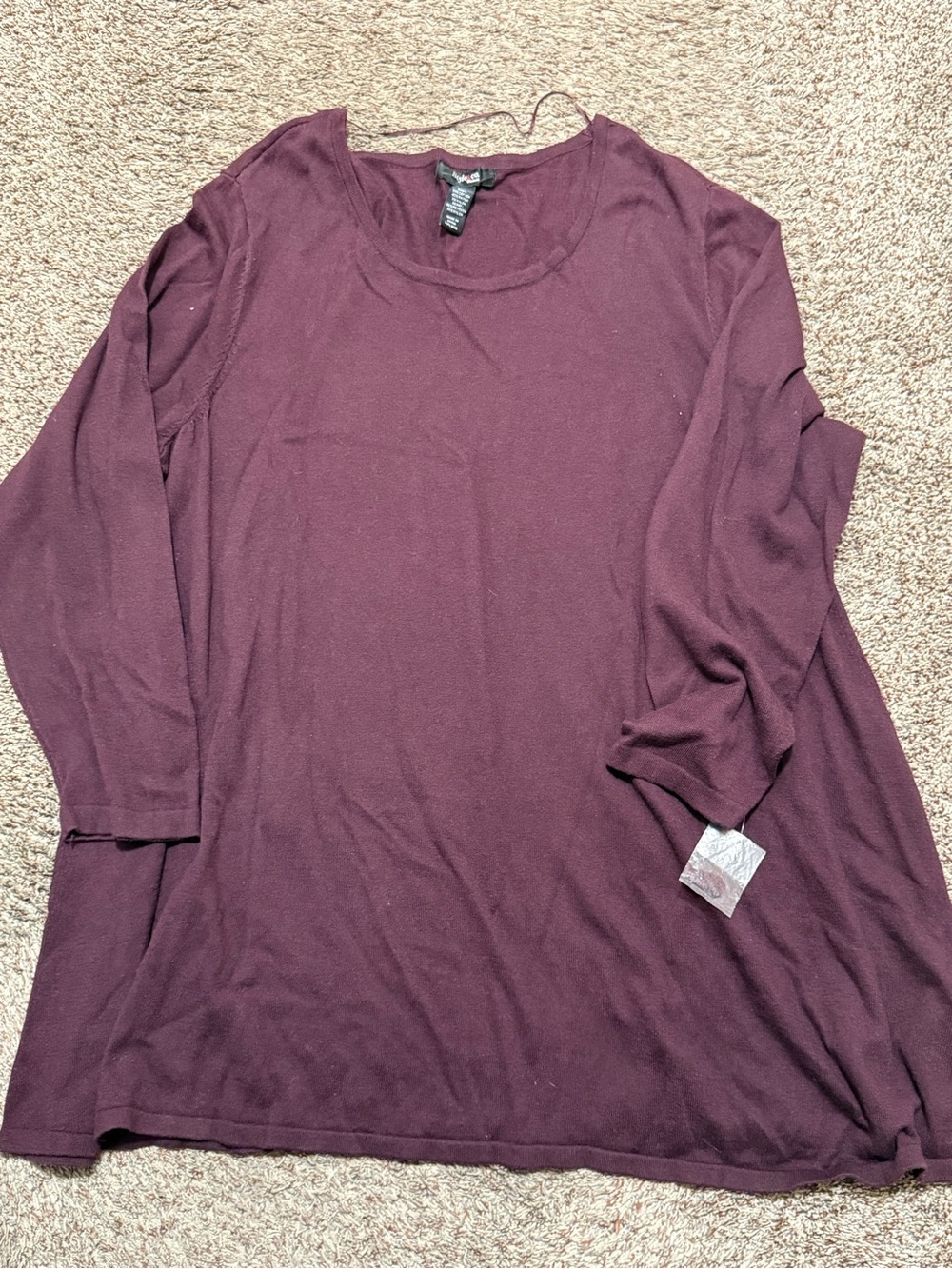 NWOT Style & Co. Long Sleeve Scoop Neck Tunic - Plum Wine